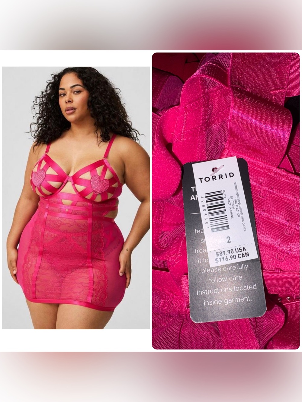 torrid Vibrant Fuchsia Lace Strappy Chemise